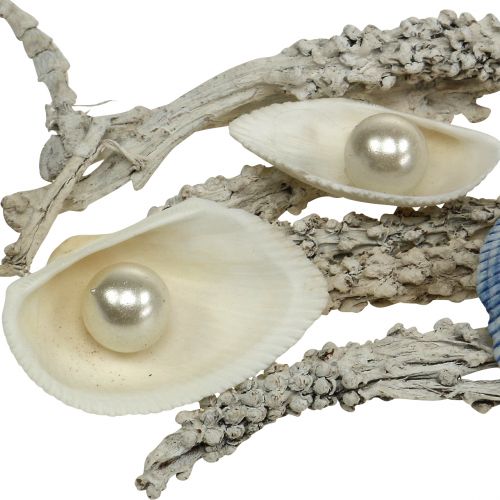 Artikel Deko-Mix Muschel mit Perle und Holz Weiß, Blau 200g