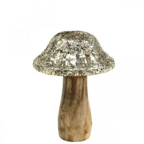 Floristik24 Deko Pilz Holz Holzpilz mit goldenem Mosaikmuster H12cm