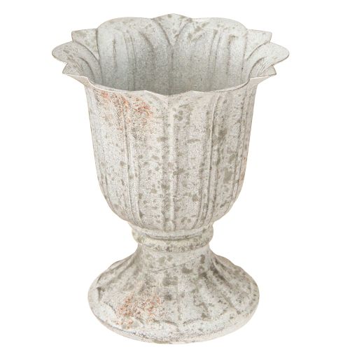 Artikel Deko Pokal Metall Kelch Vintage Look Grau Weiß H14,5cm