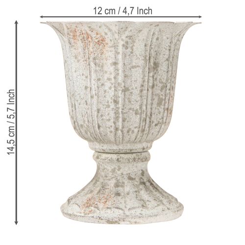 Artikel Deko Pokal Metall Kelch Vintage Look Grau Weiß H14,5cm
