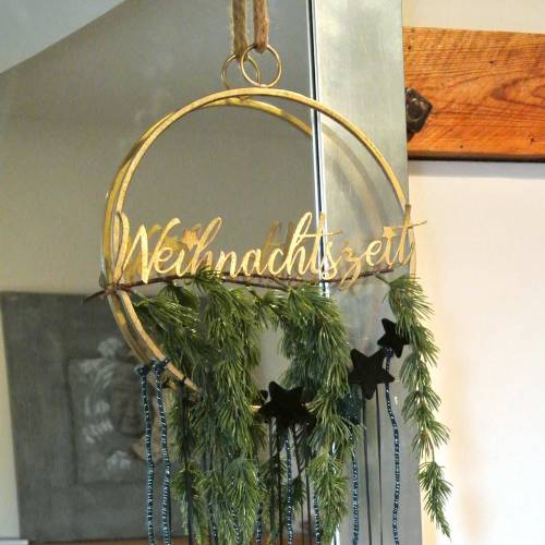Floristik24 Deko-Ring „Weihnachtszeit“ Ø30cm Gold, Schwarz Mit Aufhänger