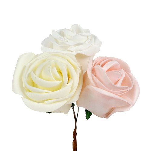 Floristik24 Deko-Rose Mix Weiß, Rosa, Creme Ø7,5cm 12St