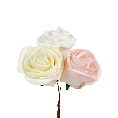Deko Rose Weiß, Creme, Rosa Mix Ø6cm 24St