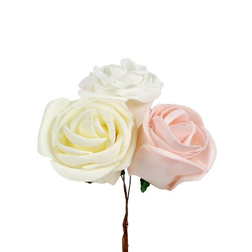 Floristik24 Deko Rose Weiß, Creme, Rosa Mix Ø6cm 24 St
