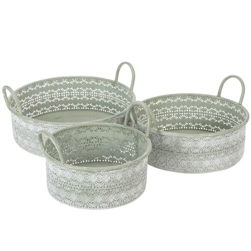 Floristik24 Deko-Schale Metall mit Griffen Übertopf Vintage 3er-Set