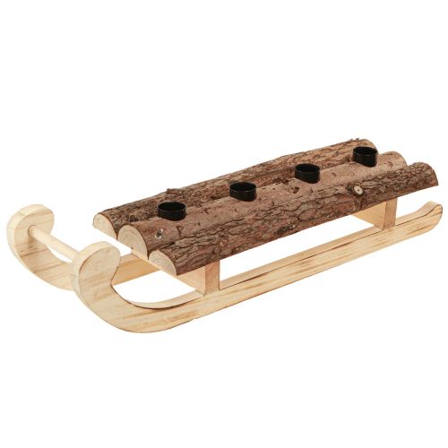 Deko Schlitten Holz Rinde 4 Stabkerzenhalter 40×12,5cm