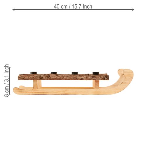 Artikel Deko Schlitten Holz Rinde 4 Stabkerzenhalter 40×12,5cm