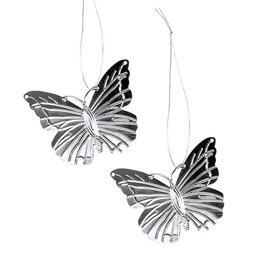 Floristik24 Deko Schmetterlinge zum Hängen Silber 5cm 36St