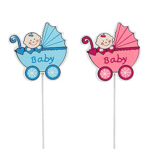 Floristik24 Deko-Stecker Kinderwagen 6cm Rosa, Blau 16 St