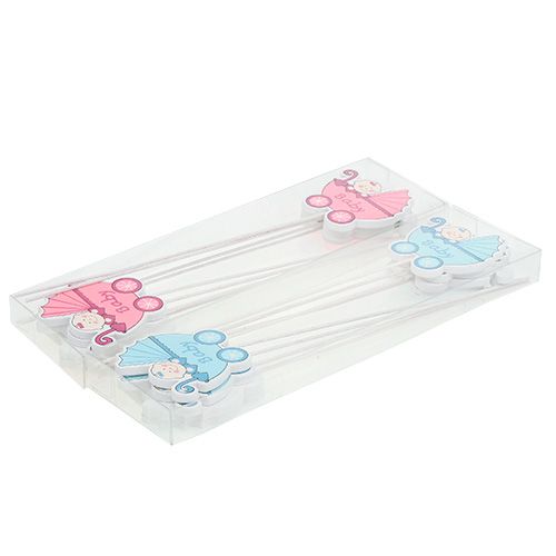 Floristik24 Deko-Stecker Kinderwagen 6cm Rosa, Blau 16 St