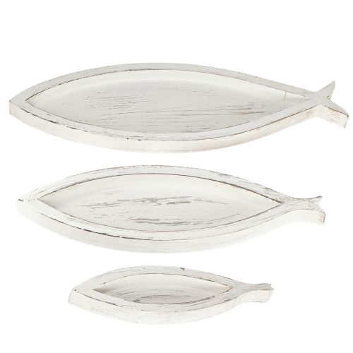 Artikel Deko Tablett Holz Fisch Weiß Natur L30/40/50cm Set 3St