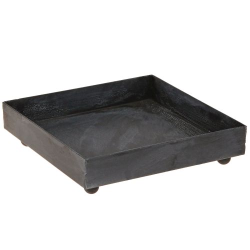 Deko Tablett Metall Schwarz Grau gewaschen 15×15cm 2St