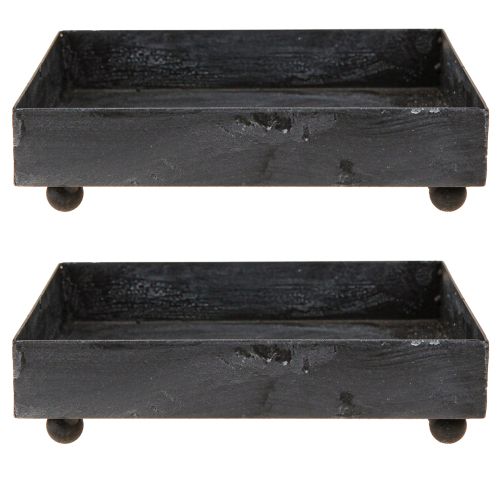 Artikel Deko Tablett Metall Schwarz Grau gewaschen 15×15cm 2St