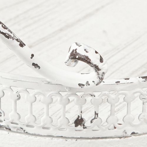 Floristik24 Deko Tablett Metall Weiß Henkel Shabby Chic Ø20cm H8cm