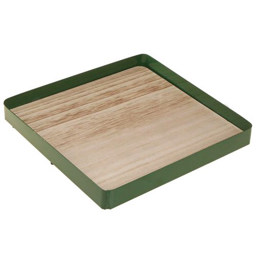 Floristik24 Deko Tablett Metall quadratisch Grün Holzboden 25,5×25,5cm