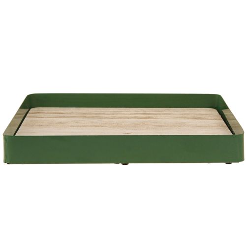 Artikel Deko Tablett Metall quadratisch Grün Holzboden 25,5×25,5cm
