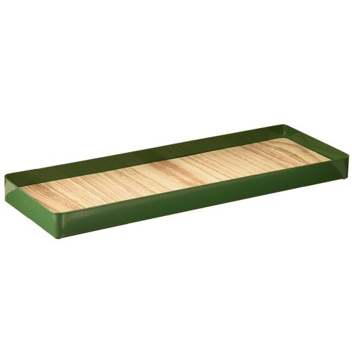 Deko Tablett rechteckig Grün Metall Holzboden 41×14cm
