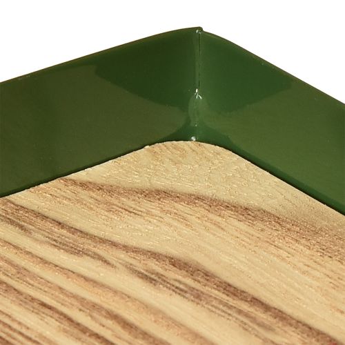 Artikel Deko Tablett rechteckig Grün Metall Holzboden 41×14cm