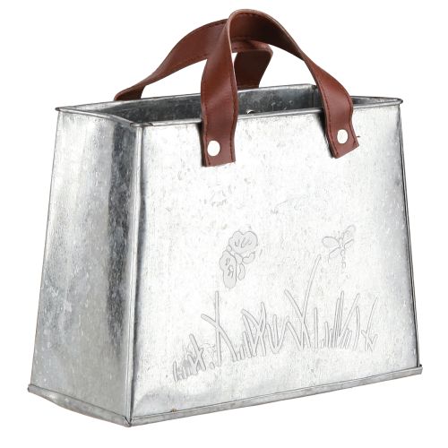 Floristik24 Deko Tasche Silber Weiß Braun Metall Pflanztopf L22cm 2St