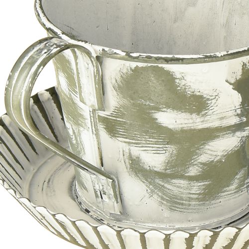 Artikel Deko Tasse Metall Weiß gewaschen Antik Ø9cm H8cm 2St
