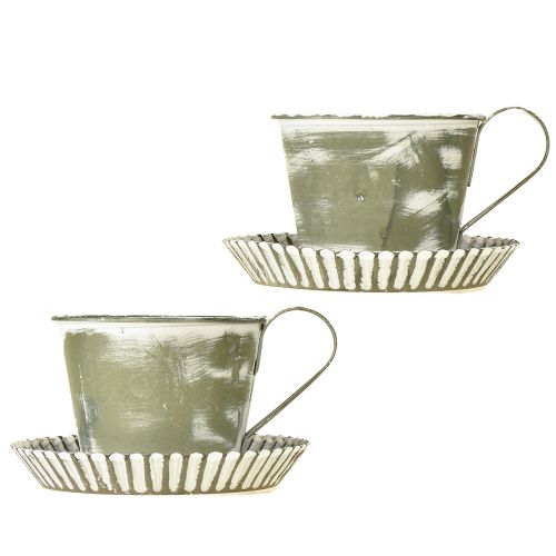 Artikel Deko Tasse Metall Weiß gewaschen Antik Ø9cm H8cm 2St