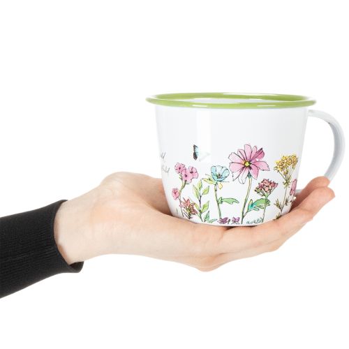 Artikel Deko Tasse Pflanztopf emailliert Ø11cm H8cm