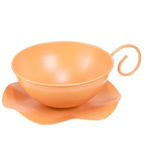 Floristik24 Deko Tasse Ø16cm H9cm mit Teller Metall Deko Orange 2St