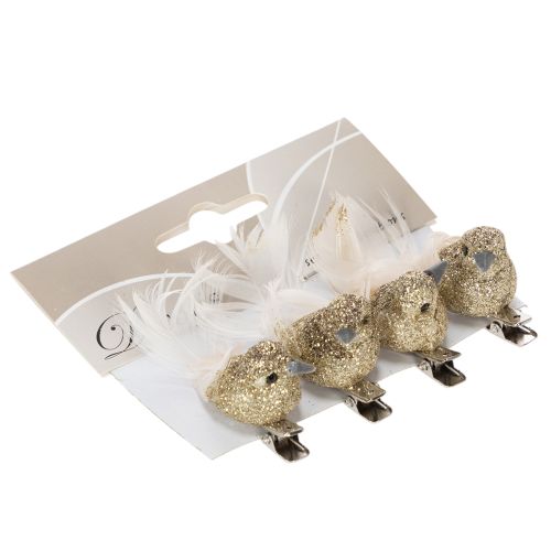 Deko-Vögel mit Clip Goldfarben Kunststoff 5cm 4er Set | Floristik24.at