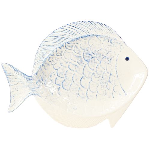 Deko Teller Fisch Keramik Tischdeko Blau Weiß 30×22cm