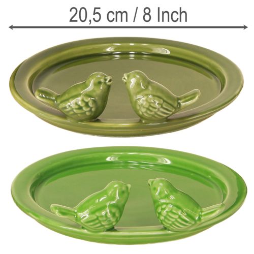 Artikel Deko Teller Vogeltränke Tischdeko Keramik Grün Ø20,5cm 2St