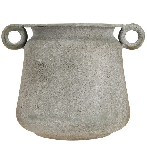 Artikel Deko Topf Vintage Übertopf Metall mit Griffen Grau H13,5cm
