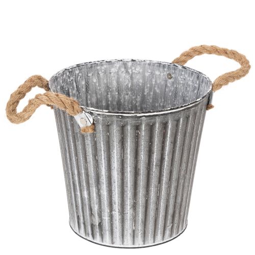 Metalltopf Ø21,5cm mit Henkeln und Jutekordel, Verzinkter Pflanzkübel im Shabby Chic | Floristik24.at