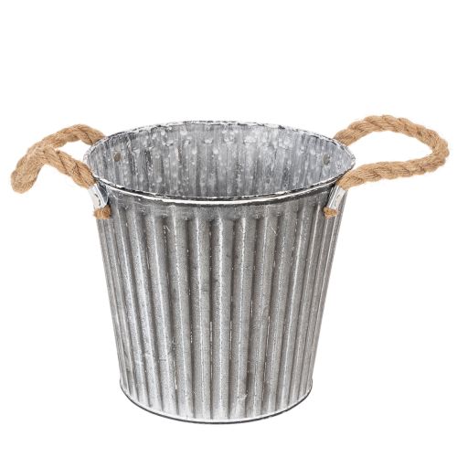 Metalltopf Ø21,5cm mit Henkeln und Jutekordel, Verzinkter Pflanzkübel im Shabby Chic bestellen | Floristik24.at