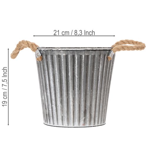 Metalltopf Ø21,5cm mit Henkeln und Jutekordel, Verzinkter Pflanzkübel im Shabby Chic | Floristik24.at