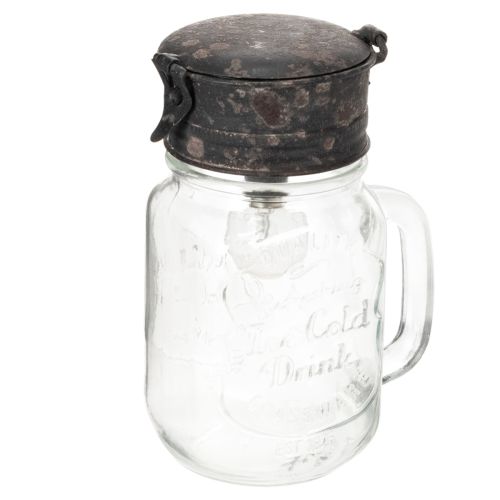 Deko-Glas mit LED-Lampe und Schraubdeckel Ø 8 cm H 16 cm aus Glas und Metall in Transparent und Braun bestellen | Floristik24.at