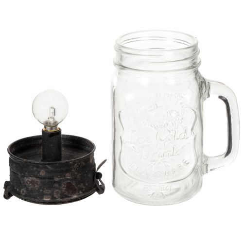 Deko-Glas mit LED-Lampe und Schraubdeckel Ø 8 cm H 16 cm aus Glas und Metall in Transparent und Braun | Floristik24.at