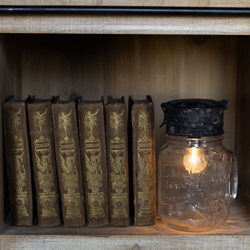 Deko-Glas mit LED-Lampe und Schraubdeckel Ø 8 cm H 16 cm aus Glas und Metall in Transparent und Braun | Floristik24.at
