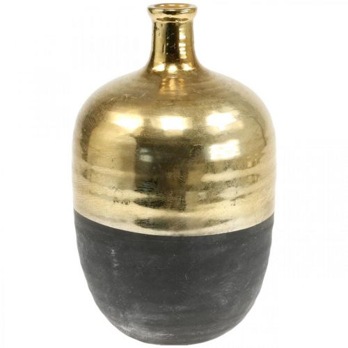 Floristik24 Deko Vase Schwarz/Gold Blumenvase Keramik Ø18cm H29cm