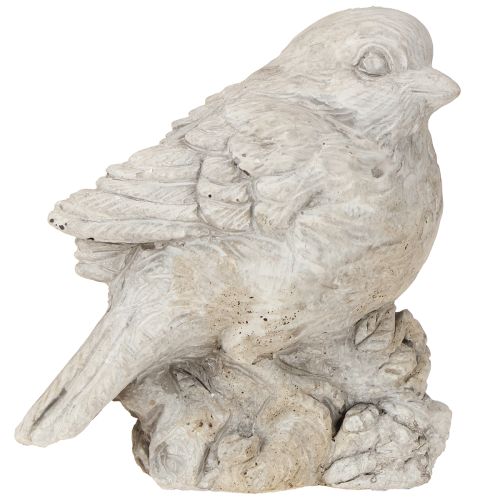 Deko Vogel Figur Spatz Steinguss Weiß gewaschen H12,5cm