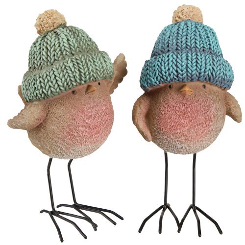 Deko Vogel mit Mütze Winterdeko Blau Grün H18cm 2St