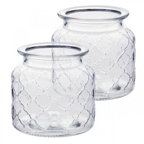 Floristik24 Deko-Windlicht Rautenmuster, Glas-Gefäß, Vase aus Glas, Kerzendeko 2St