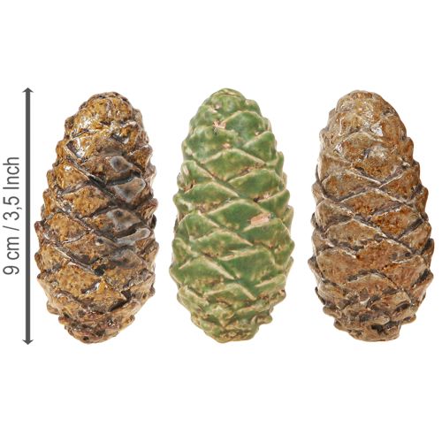 Artikel Deko Zapfen Keramik Sortiert Grün Gelb Braun 8,5cm 6 St
