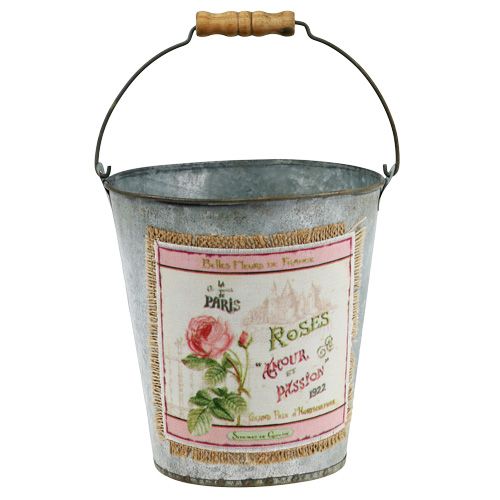Floristik24 Deko-Eimer mit Rosenmotiv Ø16,5cm H17,5cm