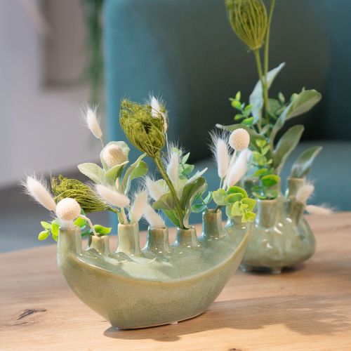 Deko Vase Schiffchen Keramikvase Hellgrün 23×8,5×11cm