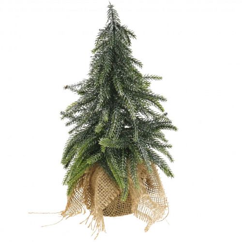 Floristik24 Deko Weihnachtsbaum Mini Tanne Jutesack Glitzer, Grün 26cm