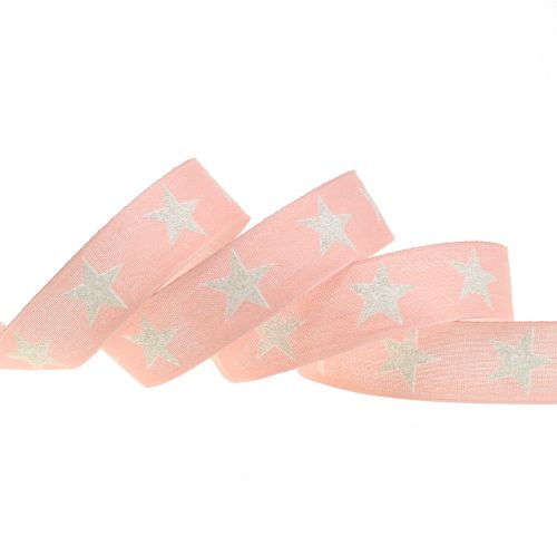 Floristik24 Deko Band mit Glimmerstern Rosa 25mm 20m