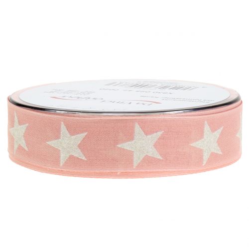 Floristik24 Deko Band mit Glimmerstern Rosa 25mm 20m