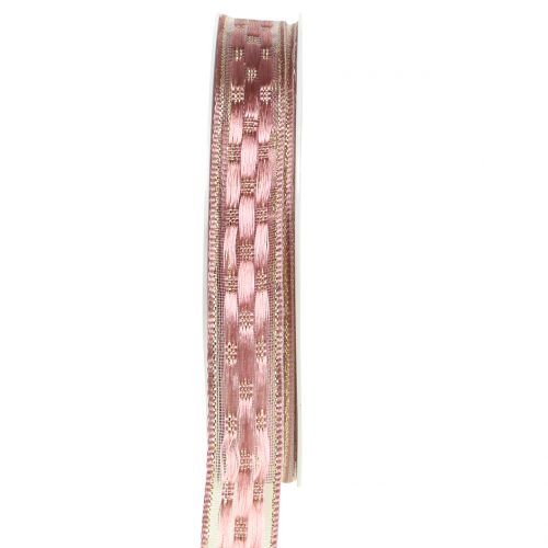 Floristik24 Deko Band Rosa mit Gold 15mm 25m