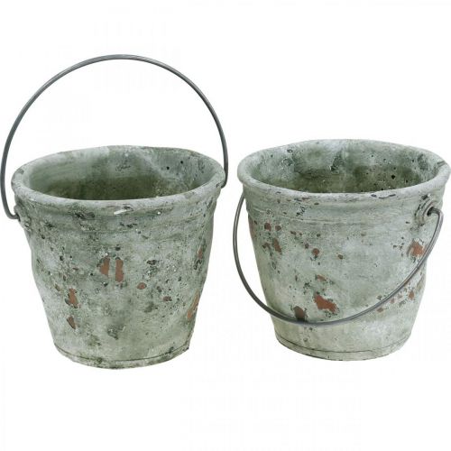 Floristik24 Deko Eimer, Keramik zum Bepflanzen, Gartendeko, Pflanzeimer Antik Optik Ø13,5cm H12cm 2St