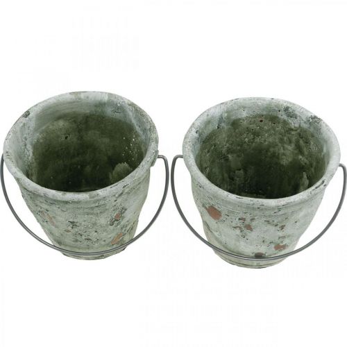 Floristik24 Deko Eimer, Keramik zum Bepflanzen, Gartendeko, Pflanzeimer Antik Optik Ø13,5cm H12cm 2St
